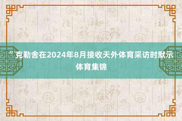 ”克勒舍在2024年8月接收天外体育采访时默示体育集锦