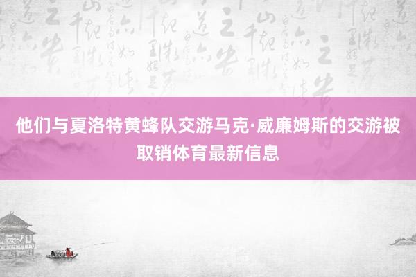他们与夏洛特黄蜂队交游马克·威廉姆斯的交游被取销体育最新信息